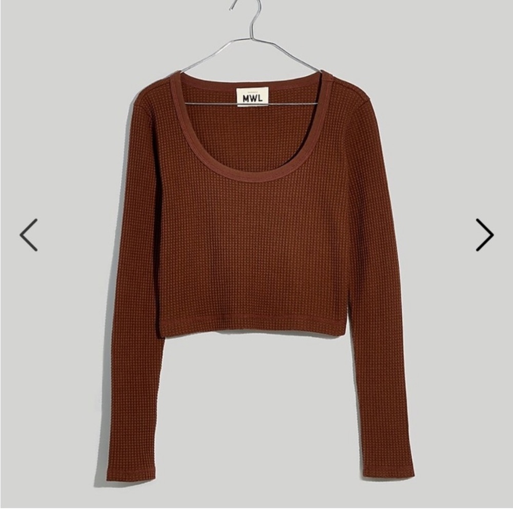 MADEWELL Waffle Knit Long Sleeve Cropped Tee in Forage Brown - Size XS